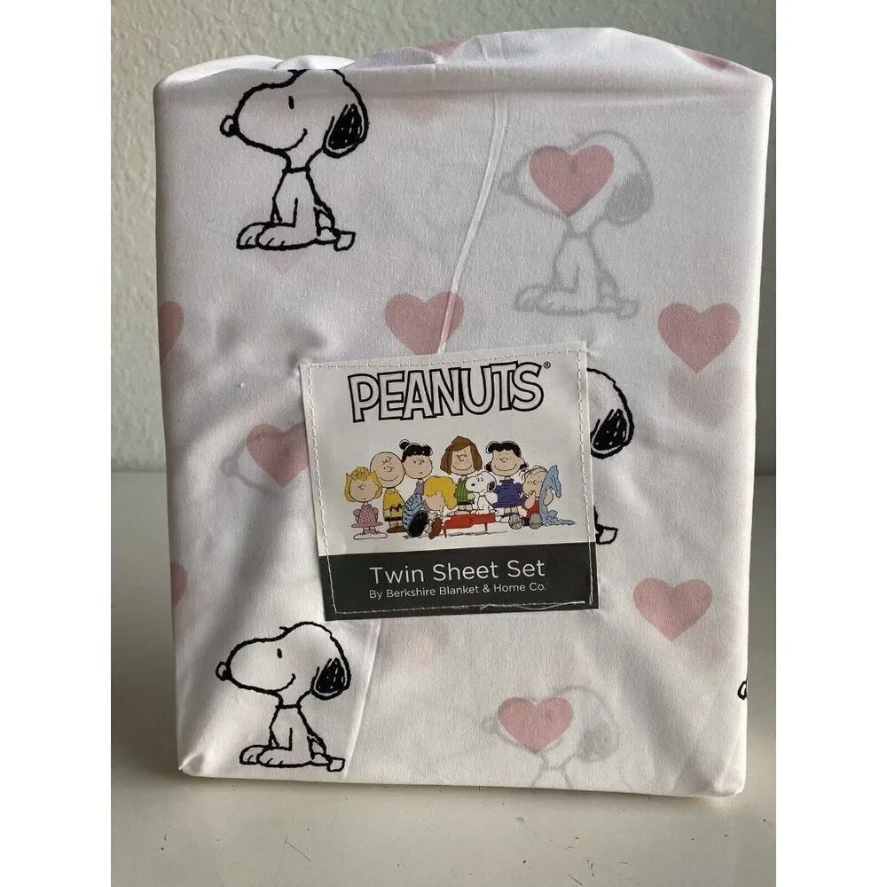 3 Pc Peanuts Snoopy Pink‎ Hearts Valentines Day TWIN Size Sheet Set Soft NEW